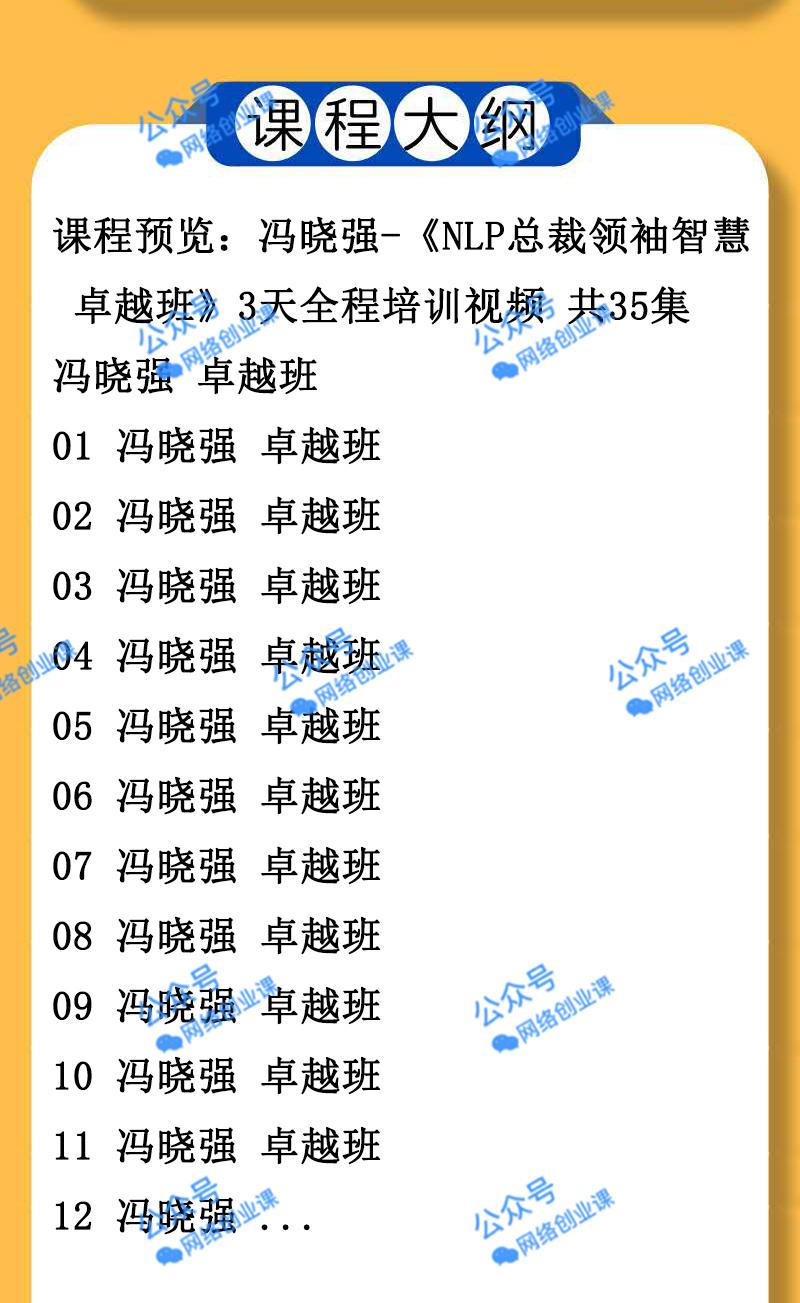 冯晓强视频《NLP总裁领袖智慧 精华班》3天全程培训课程视频