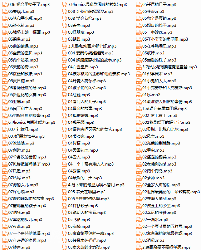 幼儿儿歌童话睡前故事MP3音频打包下载
