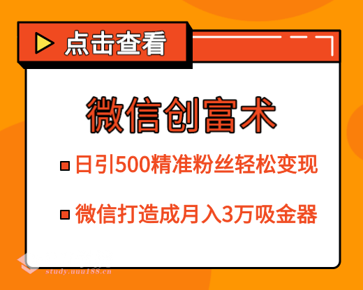 微信创富术，日引500精准粉丝轻松变现，让你的微信打造成月入3万的吸金...