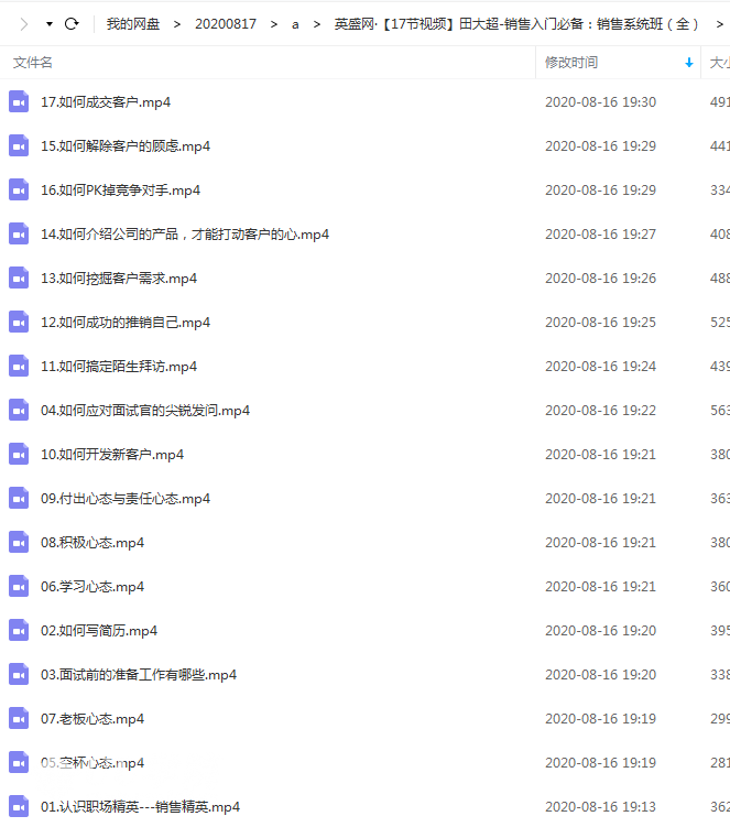 田大超-销售入门必备：销售系统班 17节视频课程