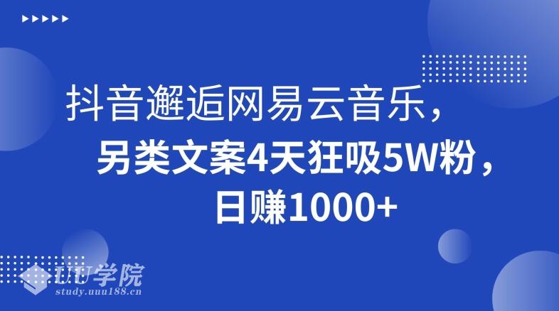 抖音邂逅网易云音乐，另类文案4天狂吸5W粉，日赚1000+【揭秘】