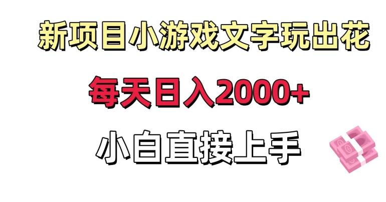 新项目小游戏文字玩出花日入2000+，每天只需一小时，小白直接上手【揭...