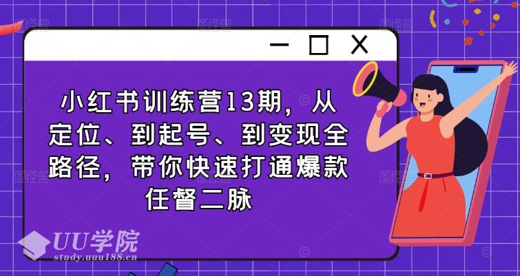 小红书训练营13期，从定位、到起号、到变现全路径，带你快速打通爆款任...